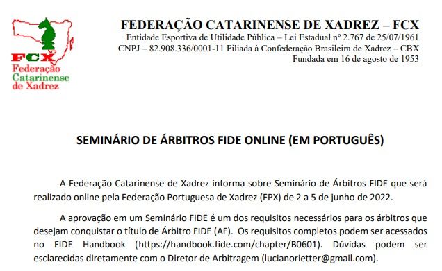 Federação Catarinense de Xadrez - FCX -