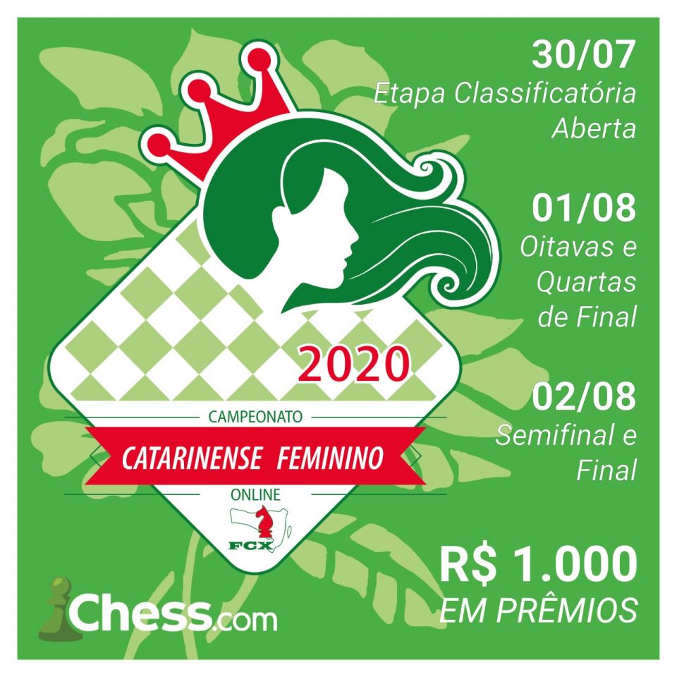 Federao Catarinense de Xadrez - FCX Com o objetivo de fortalecer o xadrez feminino no estado e marcar o Dia Internacional do Xadrez, comemorado nesta segunda-feira, 20 de julho, a Federação Catarinense de Xadrez (FCX) promove e...